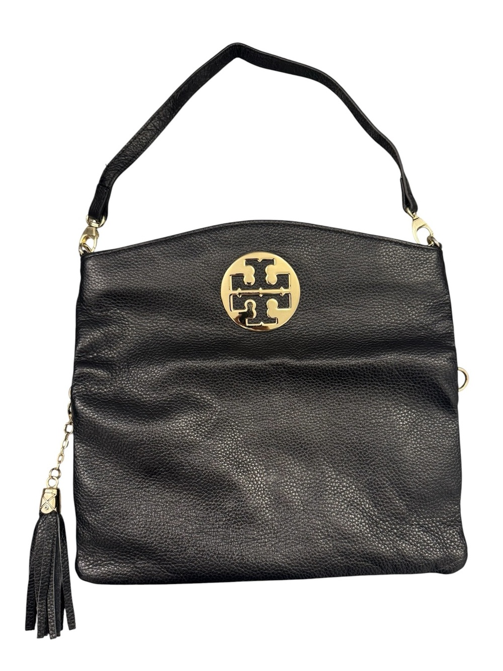 Tory Burch Black Pebbled Leather Flap Wristlet Clutch with Gold Logo - Picture 3 of 14